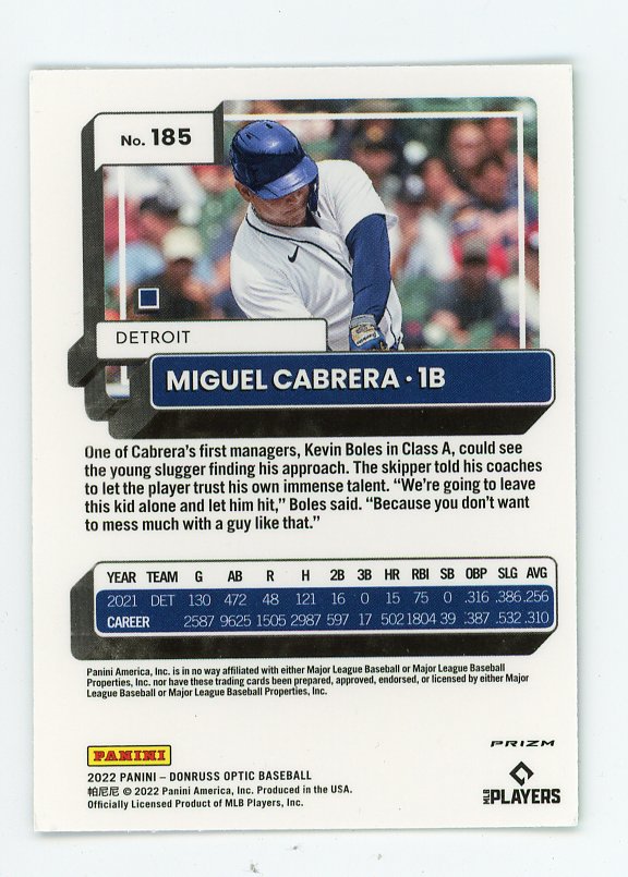 2022 Miguel Cabrera Lime Green Donruss Optic Detroit Tigers # 185