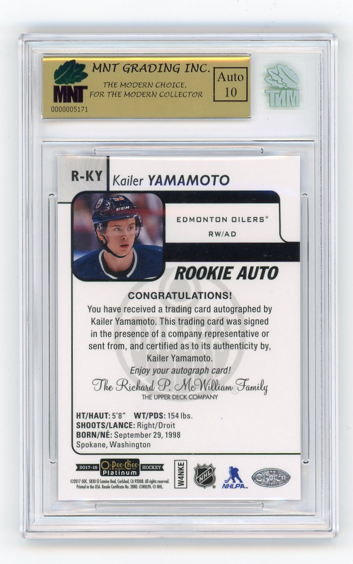2017-2018 Kailer Yamamoto Rookie Auto O-Pee-Chee Edmonton Oilers # R-KY