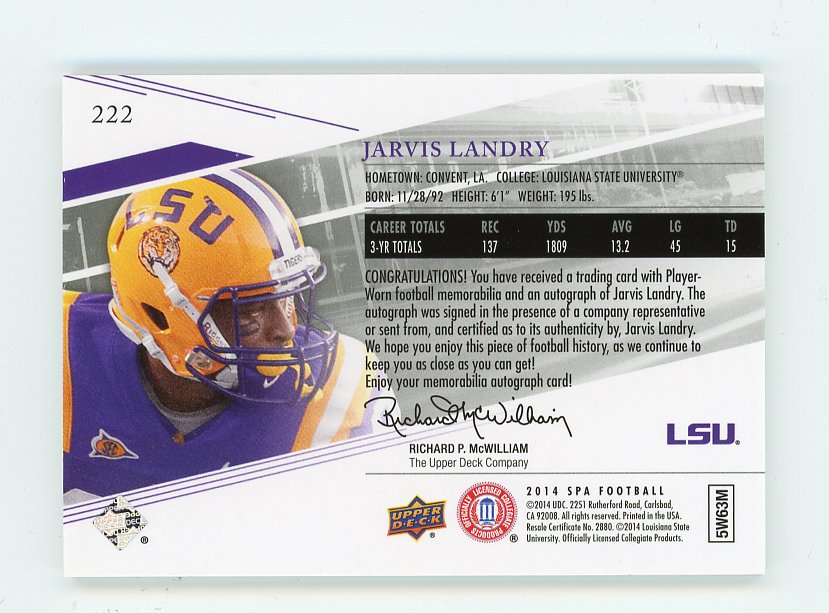 2014 Jarvis Landry Rookie Authentics #D /550 SP Authentic Louisiana State University # 222
