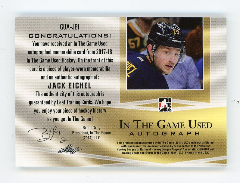 2014 Jack Eichel In The Game Used Dual #D /35 Leaf Buffalo Sabres # GUA-JE1
