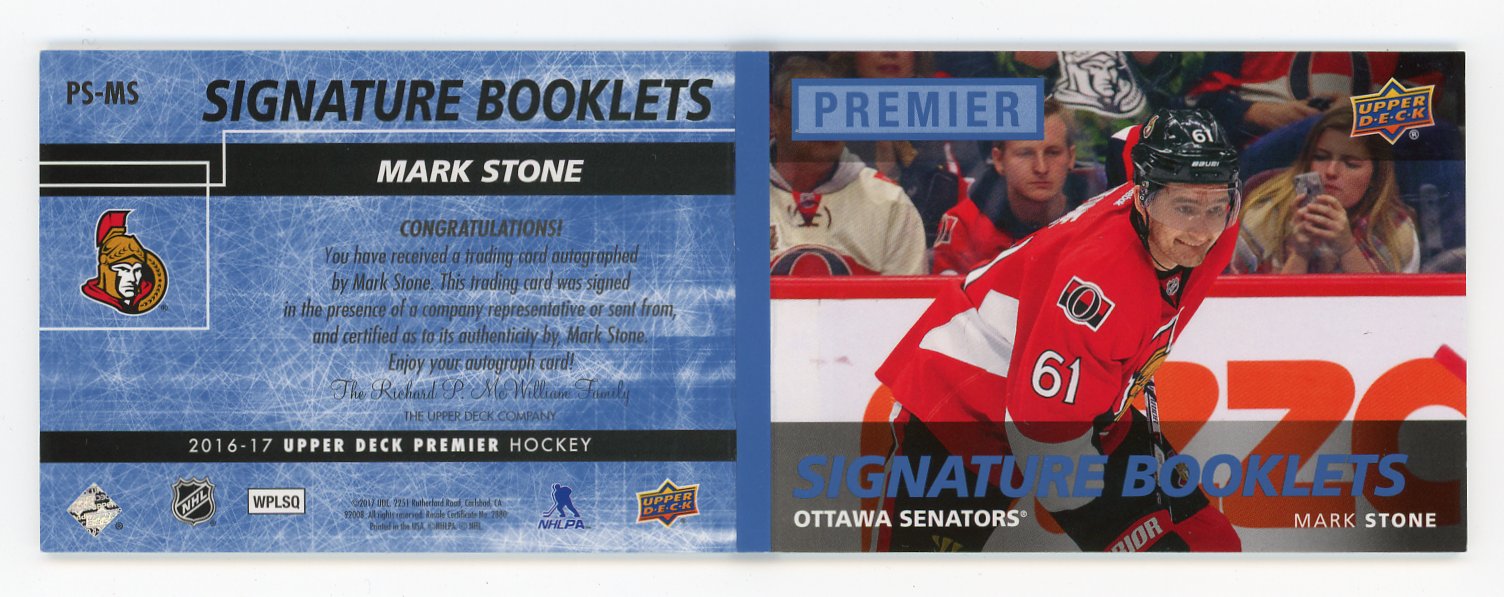 2016-2017 Mark Stone Signature Booklets Premier Ottawa Senators # PS-MS