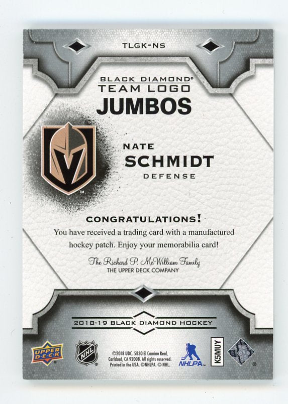 2018-2019 Nate Schmidt Team Logo Jumbos Black Diamond Las Vegas Golden Knights # TLGK-NS