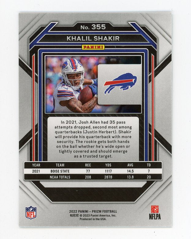 2022 Khalil Shakir Rookie Prizm Panini Buffalo Bills # 355