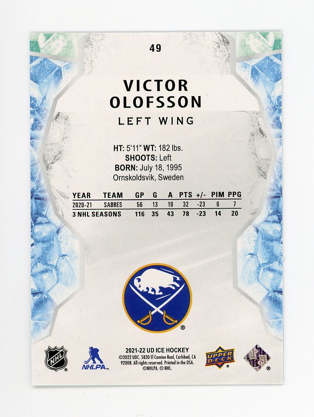 2021-2022 Victor Olofsson Green Ice Buffalo Sabres # 49