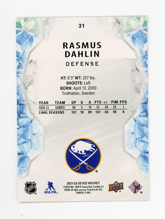 2021-2022 Rasmus Dahlin Green Ice Buffalo Sabres # 31