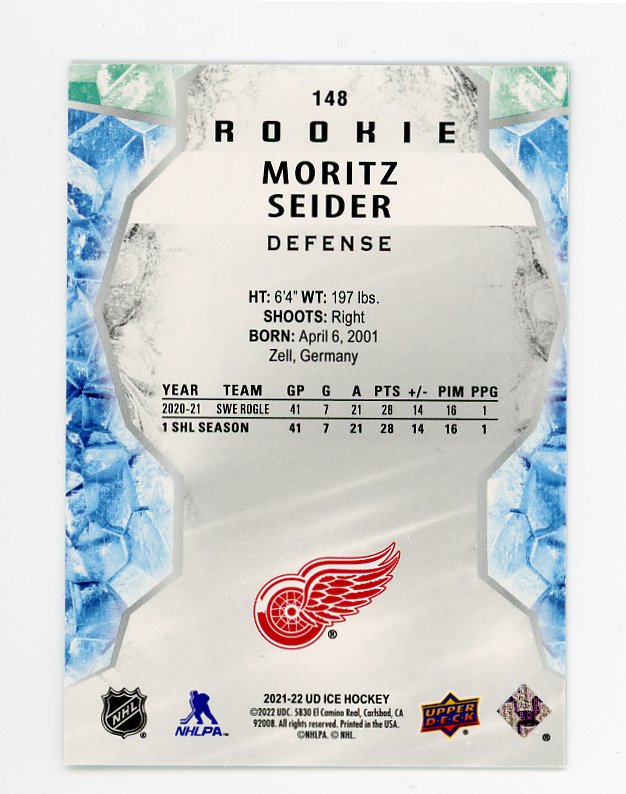 2021-2022 Moritz Seider Rookie Green Ice Detroit Red Wings # 148