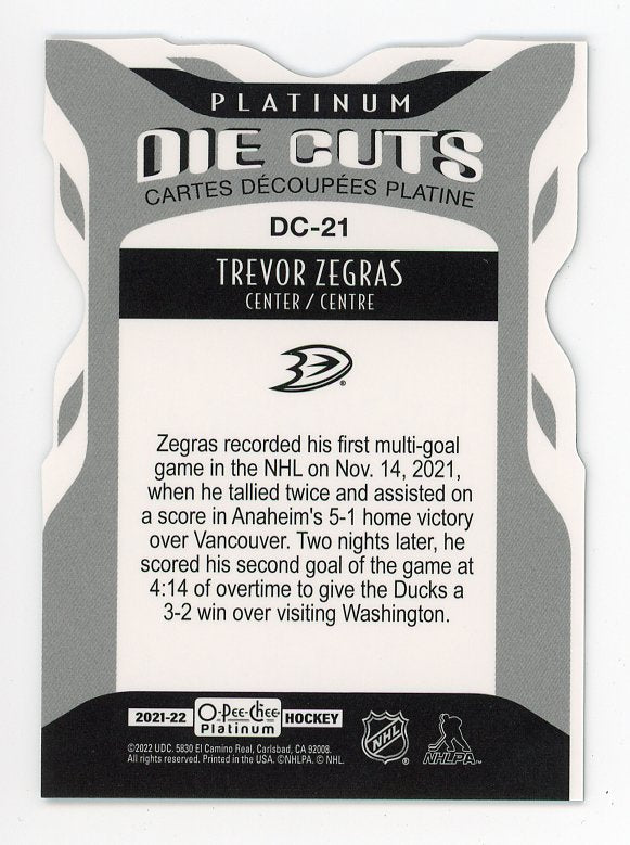 2021-2022 Trevor Zegras Platinum Die Cuts O-Pee-Chee Anaheim Ducks # DC-21