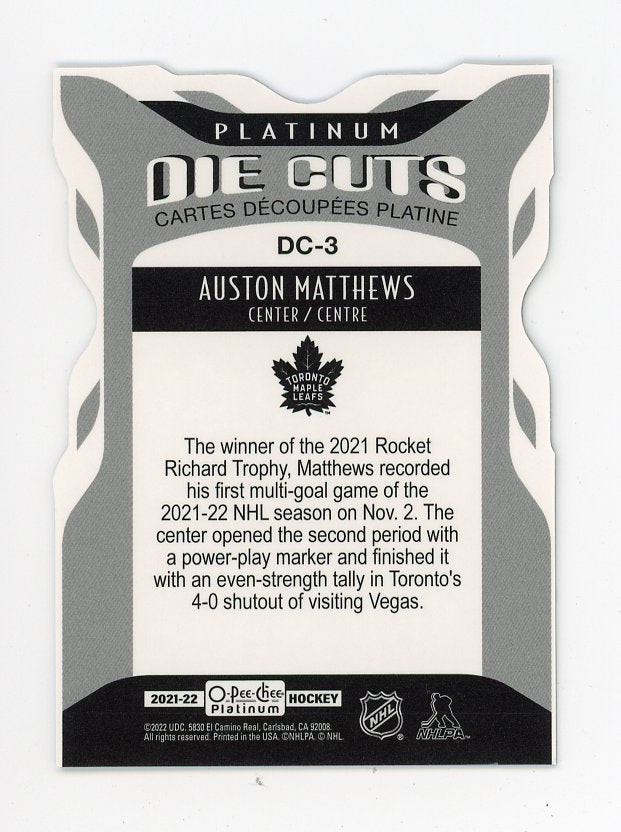 2021-2022 Auston Matthews Platinum Die Cuts O-Pee-Chee Toronto Maple Leafs # DC-3