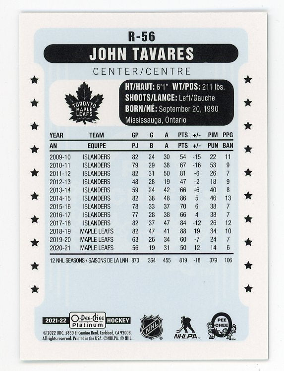 2021-2022 John Tavares Retro O-Pee-Chee Toronto Maple Leafs # R-56