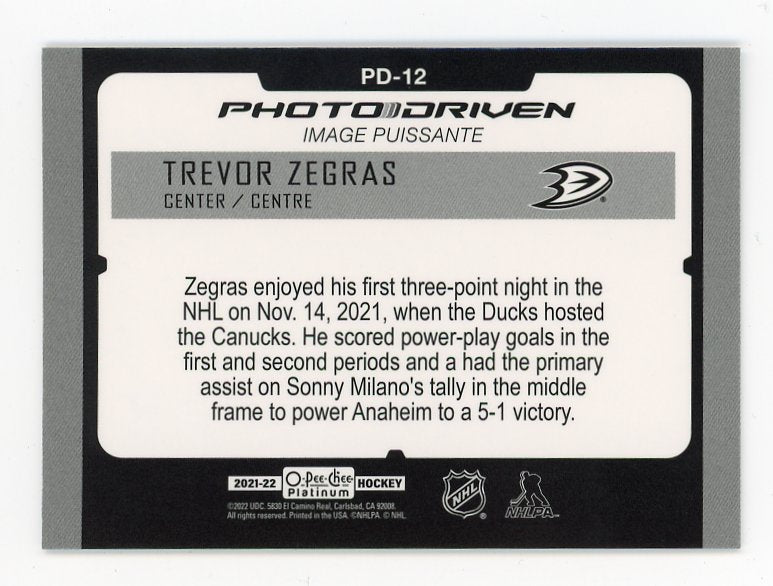 2021-2022 Trevor Zegras Photo Driven O-Pee-Chee Anaheim Ducks # PD-12