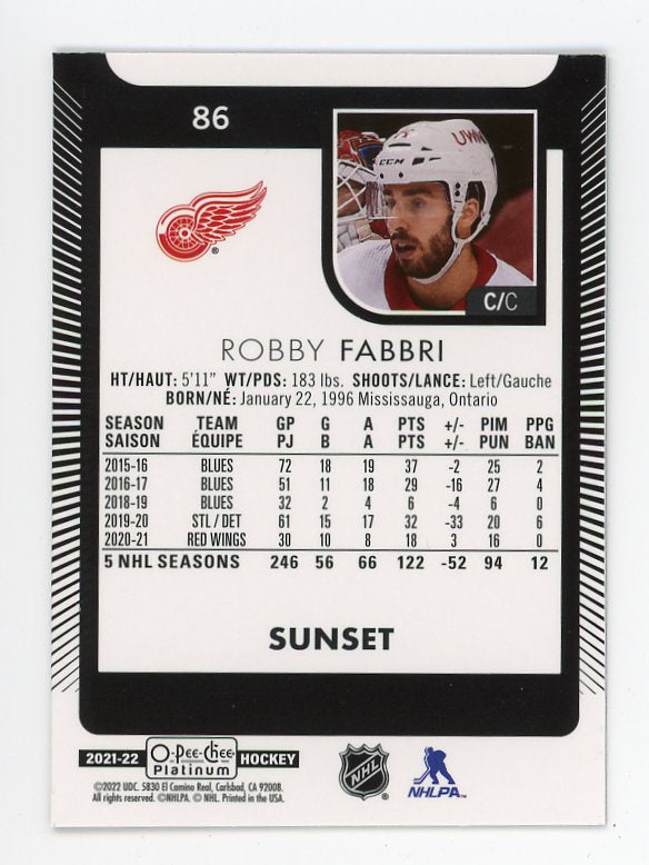 2021-2022 Robby Fabbri Sunset O-Pee-Chee Detroit Red Wings # 86