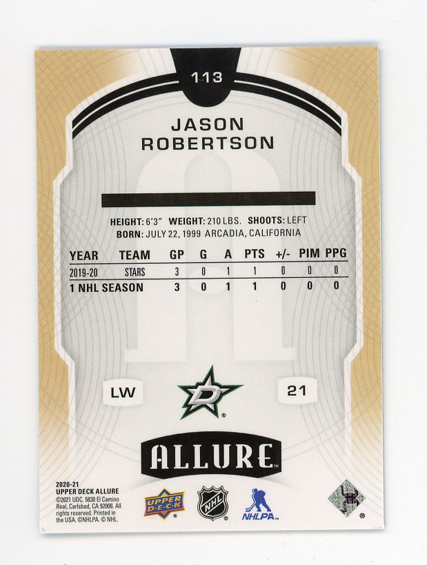 2020-2021 Jason Robertson Rookie Blue Allure Dallas Stars # 113