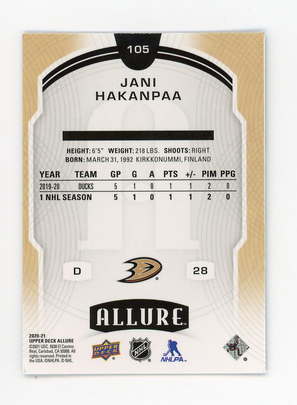 2020-2021 Jani Hakanpaa Rookie Blue Allure Anaheim Ducks # 105