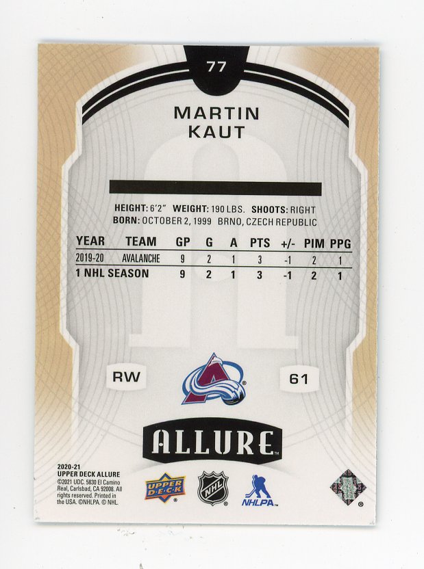 2020-2021 Martin Kaut Rookie Allure Colorado Avalanche # 77