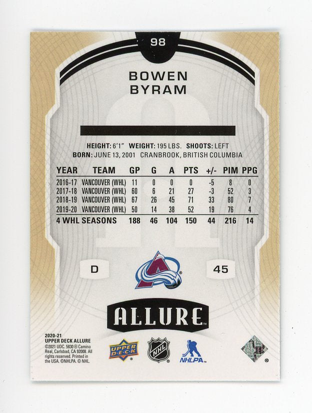 2020-2021 Bowen Byram Rookie Allure Colorado Avalanche # 98