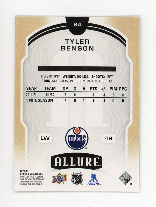 2020-2021 Tyler Benson Rookie Allure Edmonton Oilers # 84