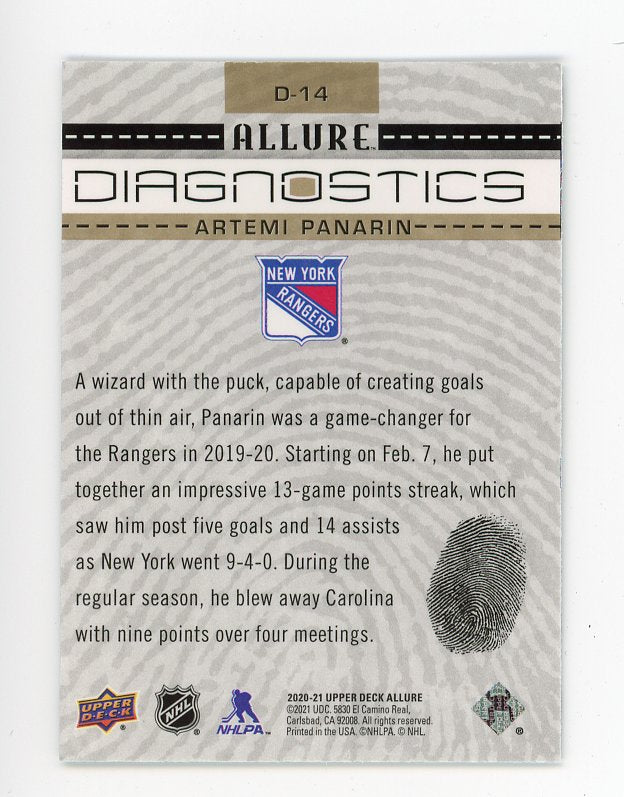 2020-2021 Artemi Panarin Diagnostics Allure New York Rangers # D-14