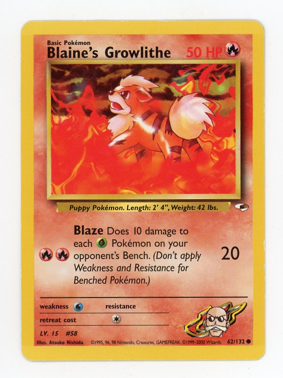 2000 Blaine's Growlithe 62/132 Non Holo Pokemon Gym Heroes