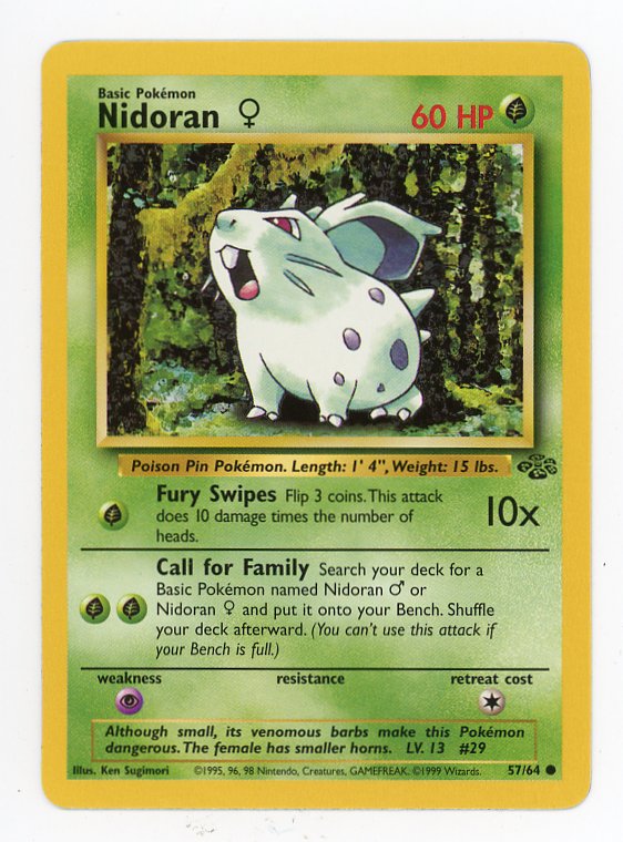 Nidoran 57/64 Pokemon Non Holo 1999 Base Jungle