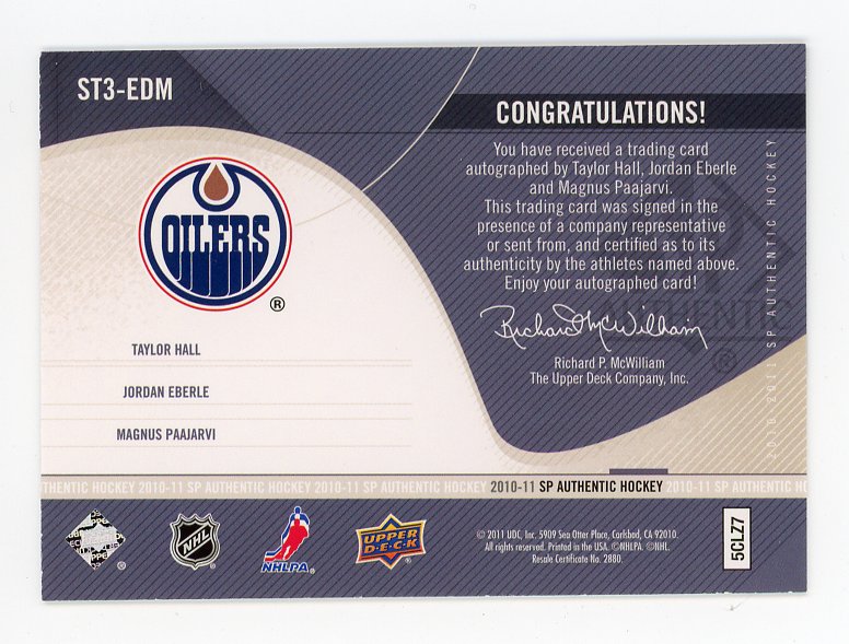 2010-2011 Taylor Hall Jordan Eberle Magnus Paajarvi Sign Of The Times #D /25 SP Authentics Edmonton Oilers # ST# EDM