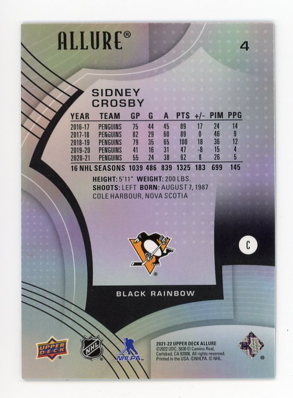 2021-2022 Sidney Crosby Black Rainbow Allure Pittsburgh Penguins # 4