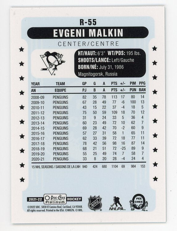 2021-2022 Evgeni Malkin Retro O-Pee-Chee Pittsburgh Penguins # R-55