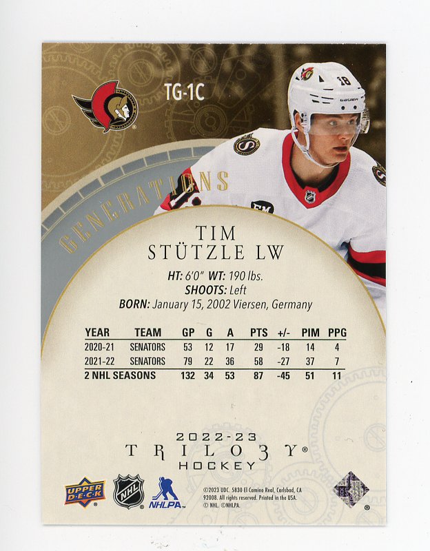 2022-2023 Tim Stutzle Generations Trilogy Ottawa Senators # TG-1C