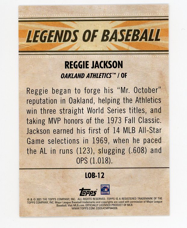 2021 Reggie Jackson Legends Of Baseball Topps Oakland Athletics # LOB-12