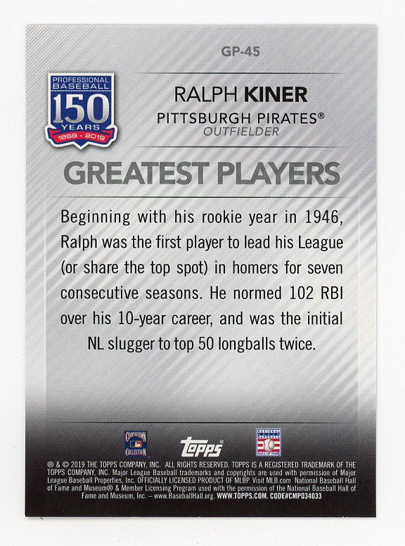 2019 Ralph Kiner Greatest Players Topps Pittsburgh Pirates # GP-45