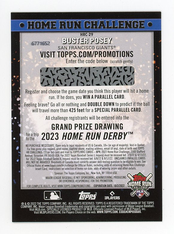 2022 Buster Posey Home Run Challenge Topps San Francisco Giants # HRC-29