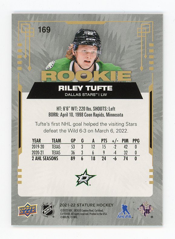 2021-2022 Riley Tufte Rookie #D /399 Stature Dallas Stars # 169