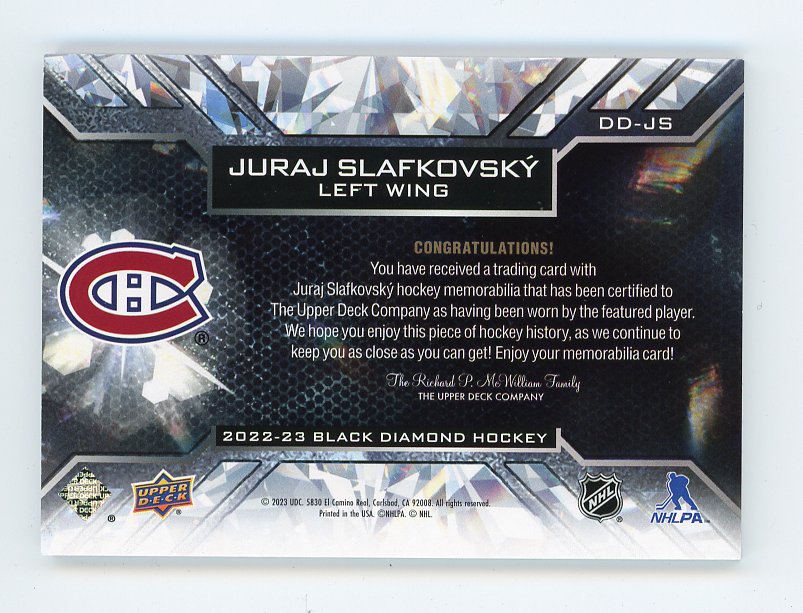 2022-2023 Juraj Slafkovsky Diamond Debut Relics Black Diamond Montreal Canadiens # DD-JS