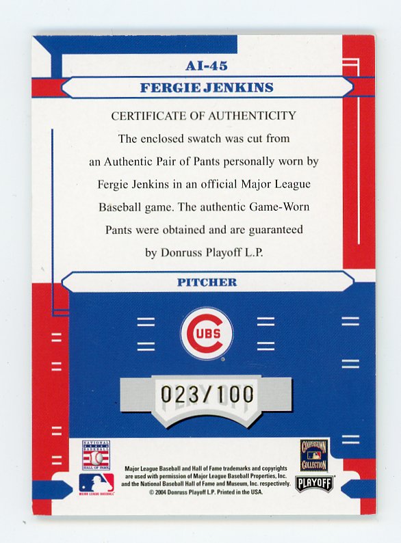 2004 Fergie Jenkins Absolutely Ink #D /100 Absolute Chicago Cubs # AI-45