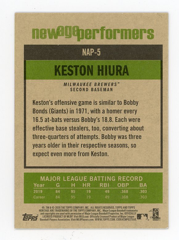 2020 Keston Hiura New Age Performers Topps Heritage Milwaukee Brewers # NAP-5