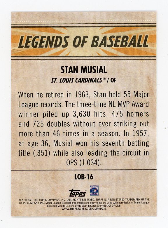 2021 Stan Musial Legends Of Baseball Topps St.Louis Cardinals # LOB-16