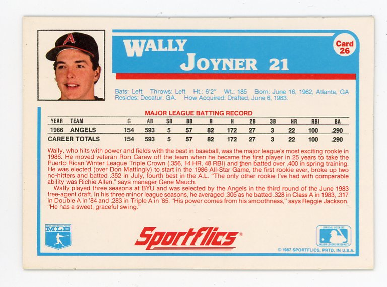 1987 Wally Joyner 3D Sportflics Los Angeles Angels # 26