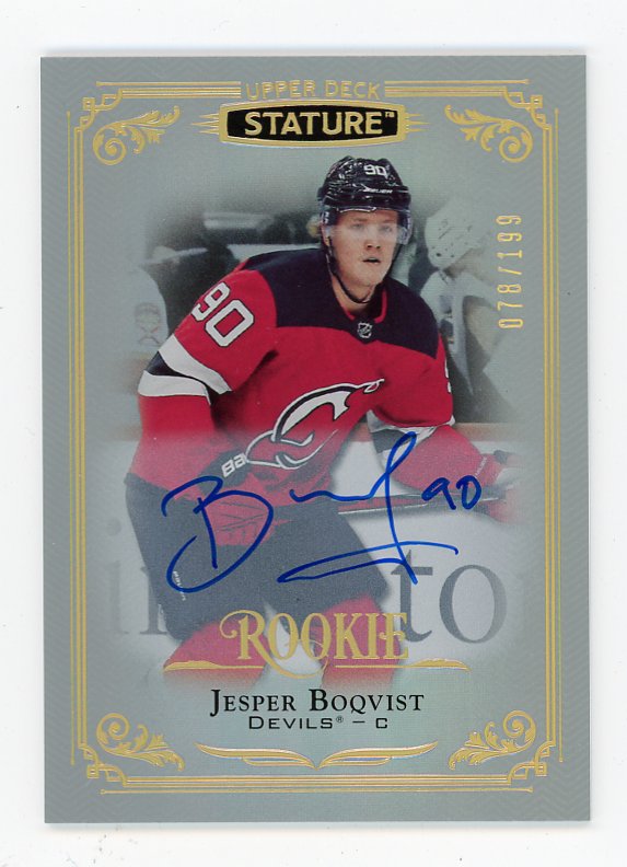 2019-2020 Jesper Boqvist Rookie Auto #D /199 Stature New Jersey Devils # 166