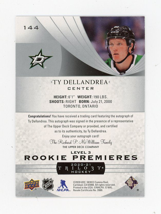 2020-2021 Ty Dellandrea Rookie Premieres #D /25 Trilogy Dallas Stars # 144