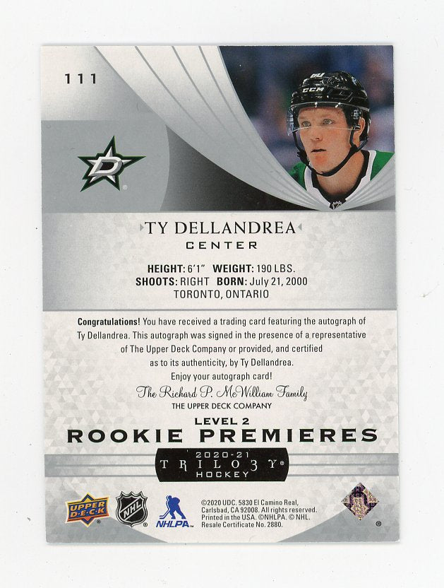 2020-2021 Ty Dellandrea Rookie Premieres #D /99 Trilogy Dallas Stars # 111