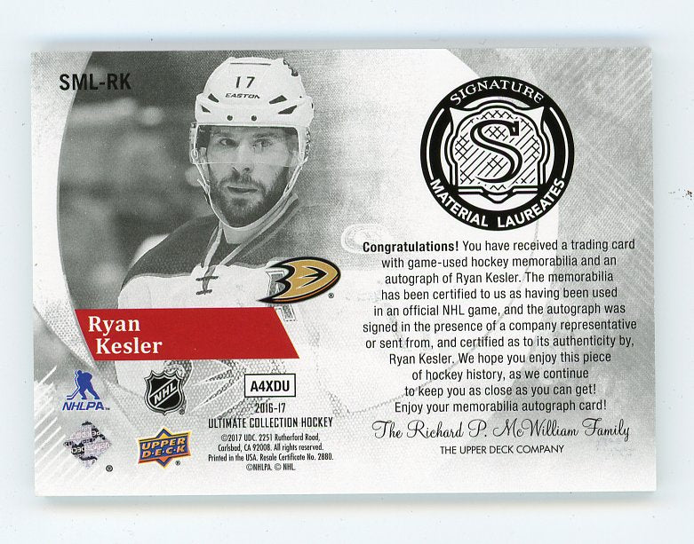 2016-2017 Ryan Kesler Signature Material #D /99 Ultimate Anaheim Ducks # SML-RK
