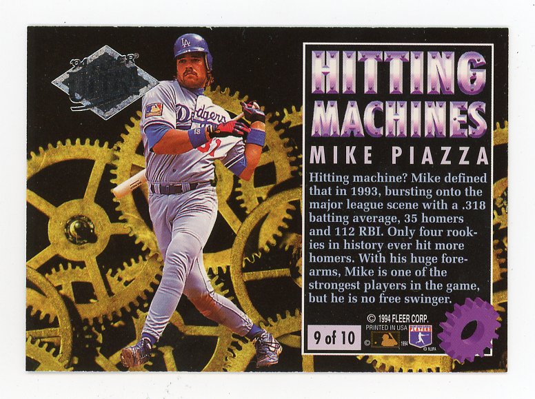 1994 Mike Piazza Hitting Machines Fleer Ultra Los Angeles Dodgers # 9 Of 10