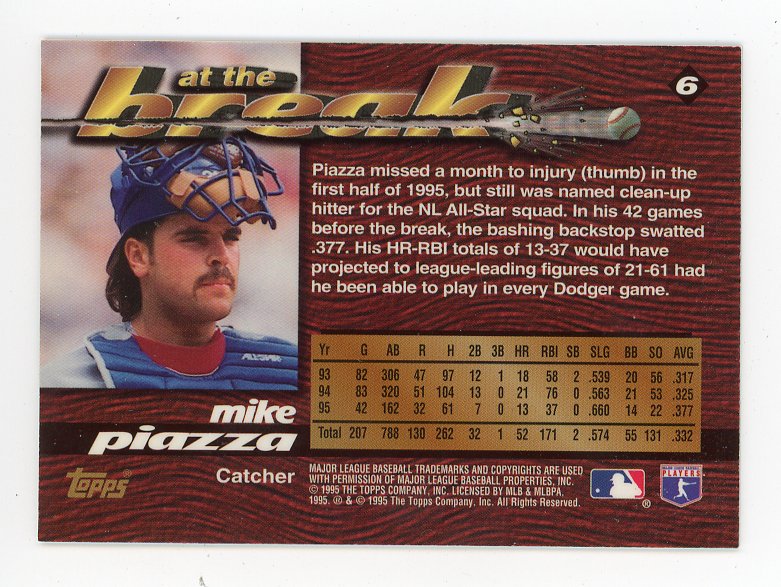 1995 Mike Piazza At The Break Topps Los Angeles Dodgers # 6