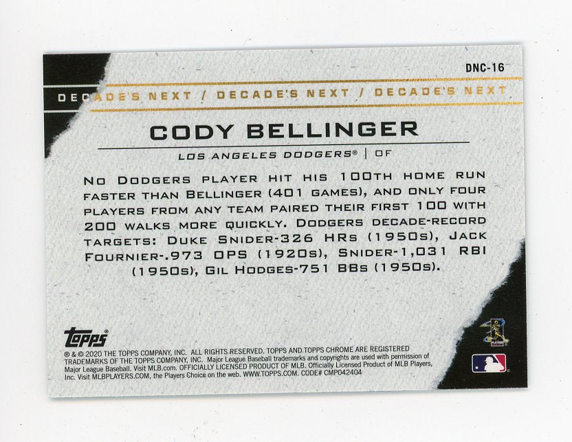 2020 Cody Bellinger Decade's Next Refractor Topps Chrome Los Angeles Dodgers # DNC-16
