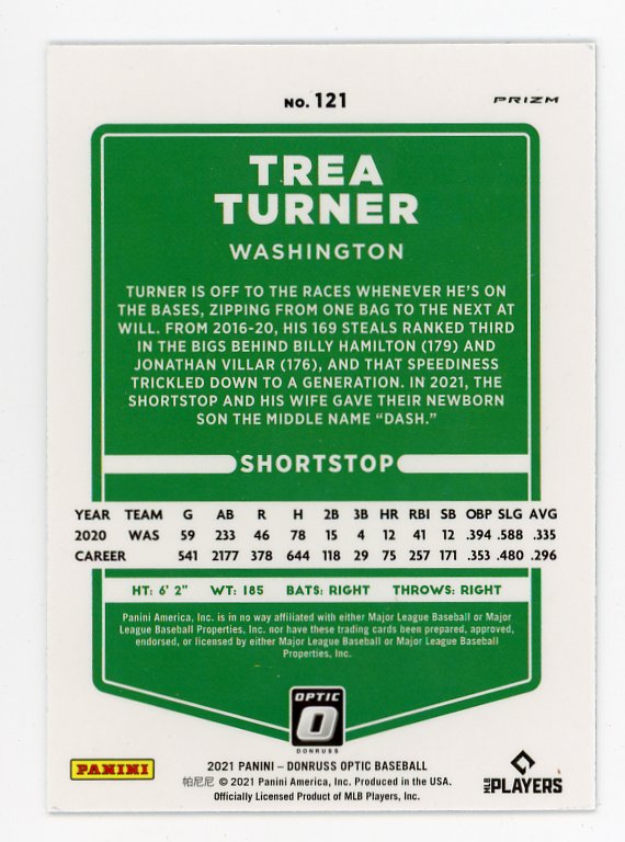 2021 Trea Turner Lime Green Refractor Donruss Optic Washington Nationals # 121