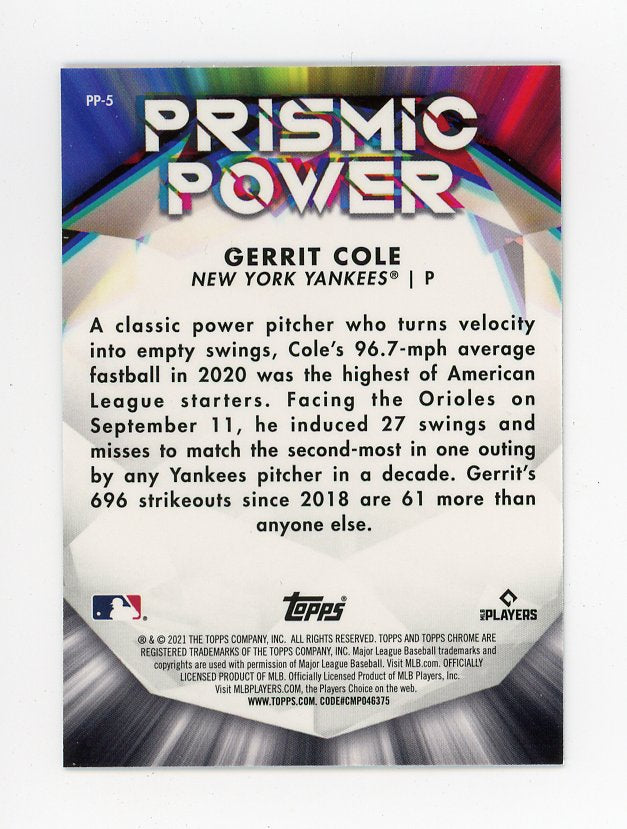 2021 Gerrit Cole Prismic Power Refractor Topps Chrome New York Yankees # PP-5