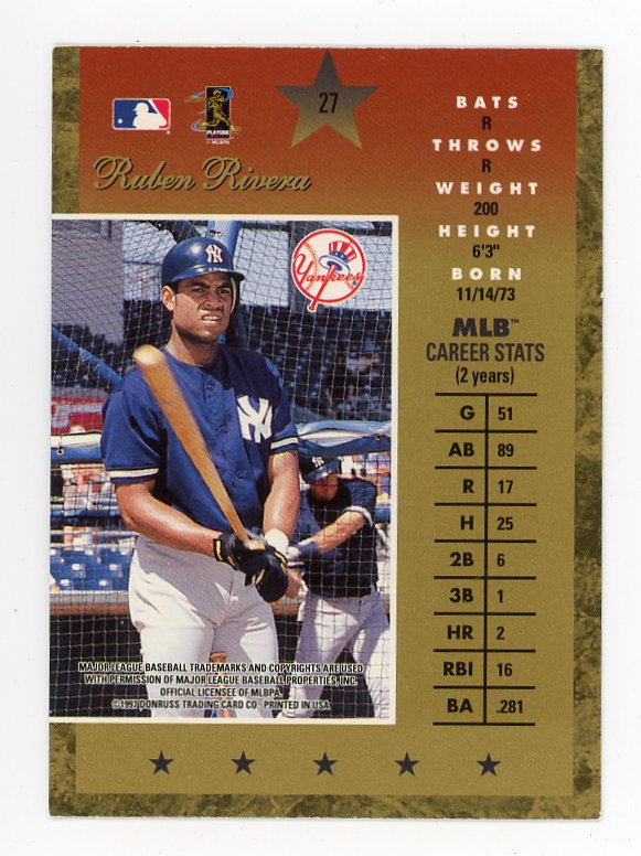 1997 Ruben Rivera Elite Stars Donruss Elite New York Yankees # 27