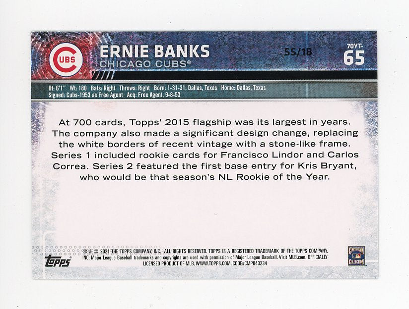2021 Ernie Banks Topps 70 Chicago Cubs # 70YT-65