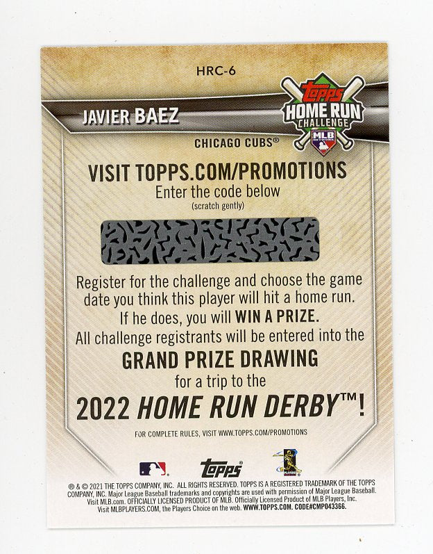 2021 Javier Baez Home Run Challenge Topps Chicago Cubs # HRC-6