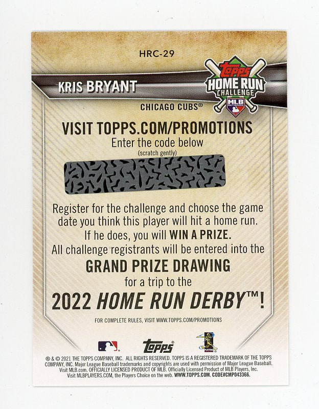 2021 Kris Bryant Home Run Challenge Topps Chicago Cubs # HRC-29