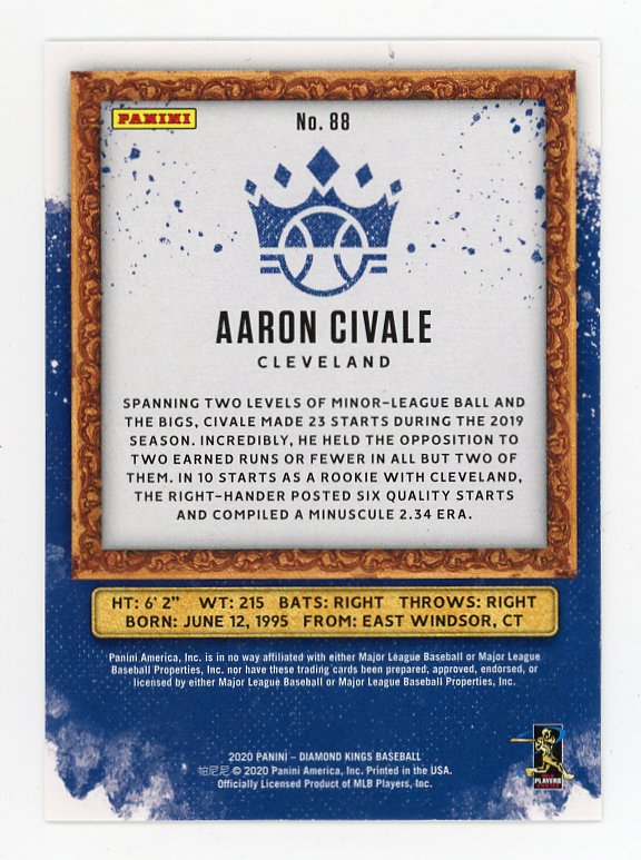 2020 Aaron Civale Rookie Dimaond Kings Cleveland Indians # 88
